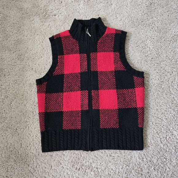 Ralph Lauren Womens Vest Medium Vintage Full Zip Hand Knit 100% Lambs Wool Check - Picture 12 of 16